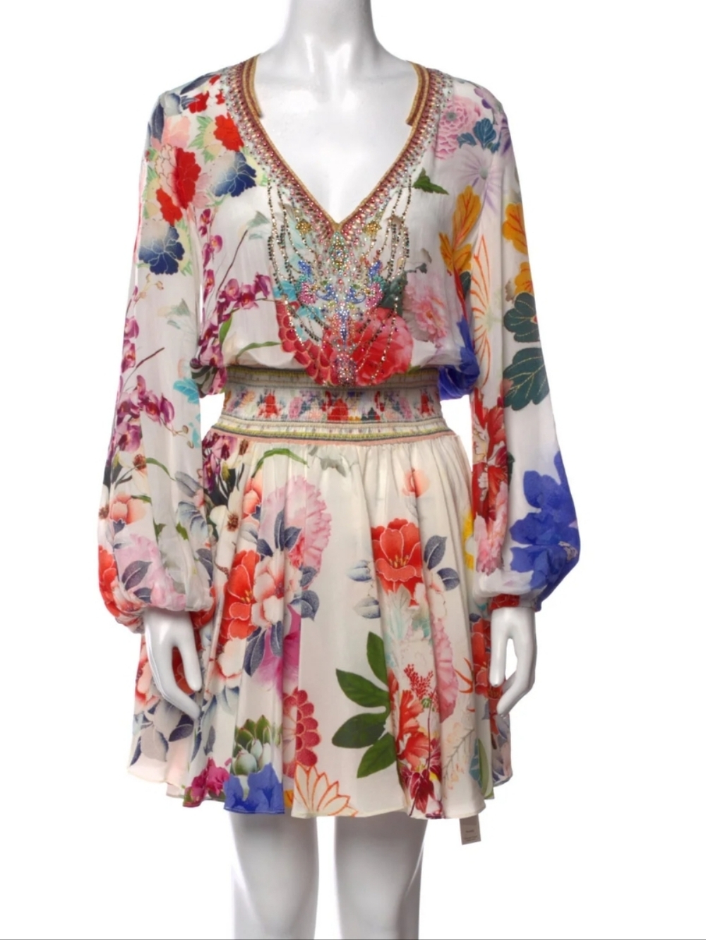 Camilla Memories Of A Garden Silk Beaded Mini Dress Medium